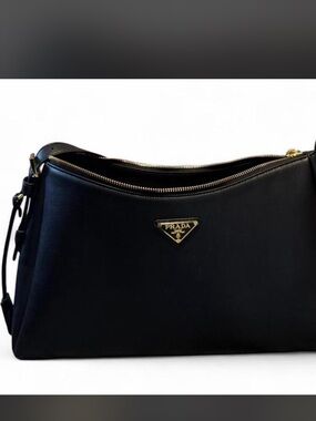 Prada Black Leather Shoulder Bag purse with Gold